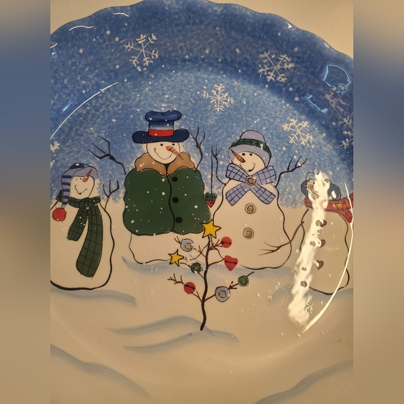 St Nicholas Square Button Up Christmas Snowman Family Ceramic Stoneware Pie Dish - Picture 8 of 12